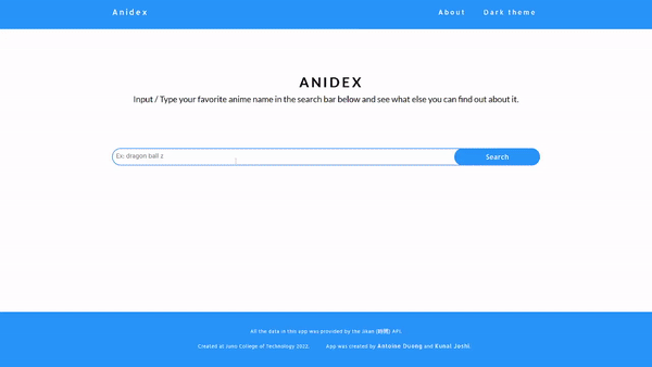 a working demo of the anidex website showing the search results for naruto