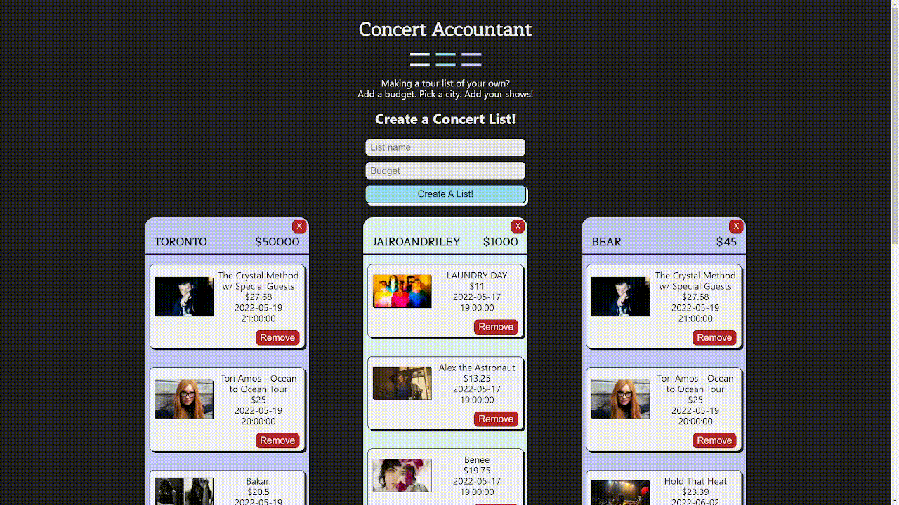 a working demo of the Concert Accountant website